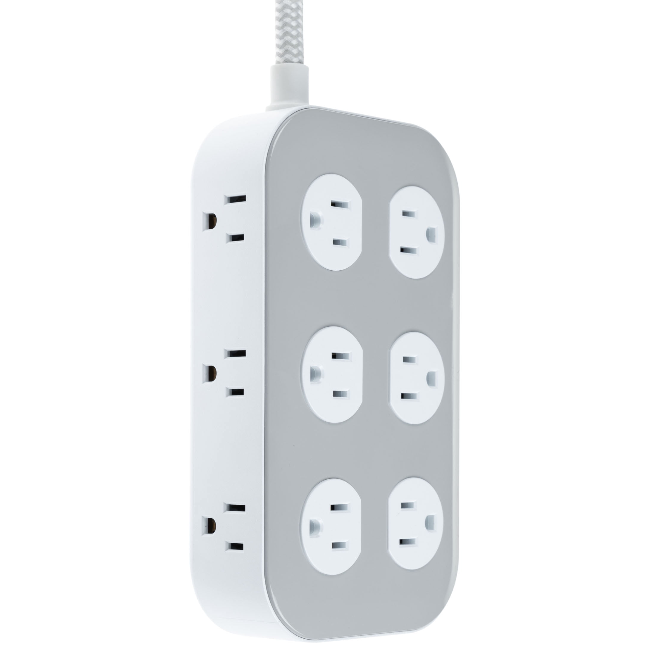 GE Surge Protector Power Strip, 4ft  Braided Extension Cord, 12-Outlet Extender (Wide Spaced), 2100 Joules, Flat Plug, ETL Safety Listed, Gray/White