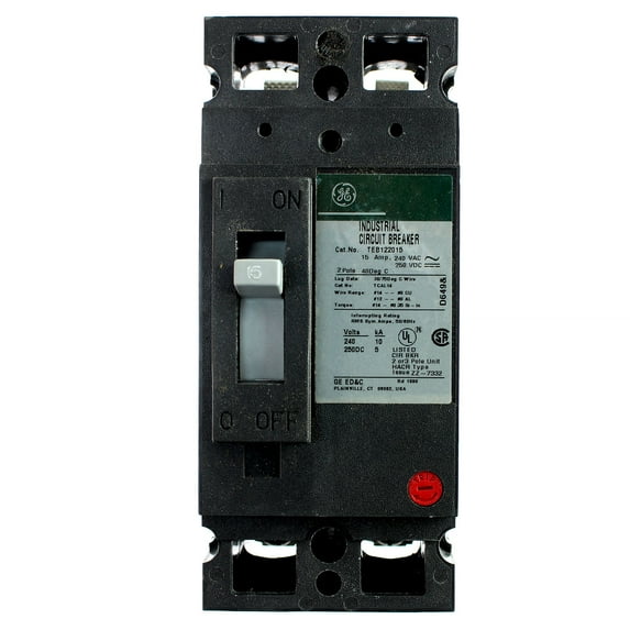 GE TEB122015WL Industrial Circuit Breaker 15A 2 Pole Thermal Magnetic 120/240VAC 125VDC