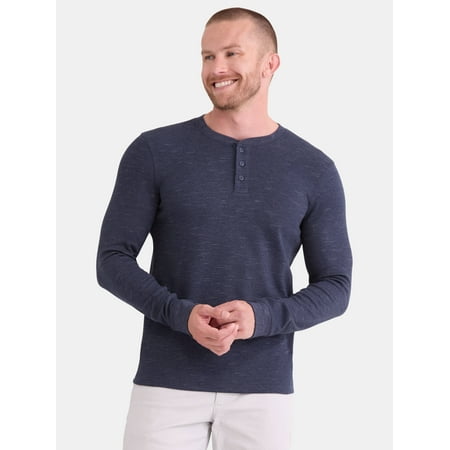 George Men's Relaxed Fit Thermal Henley Shirt with Long Sleeves, Sizes S-3XLT