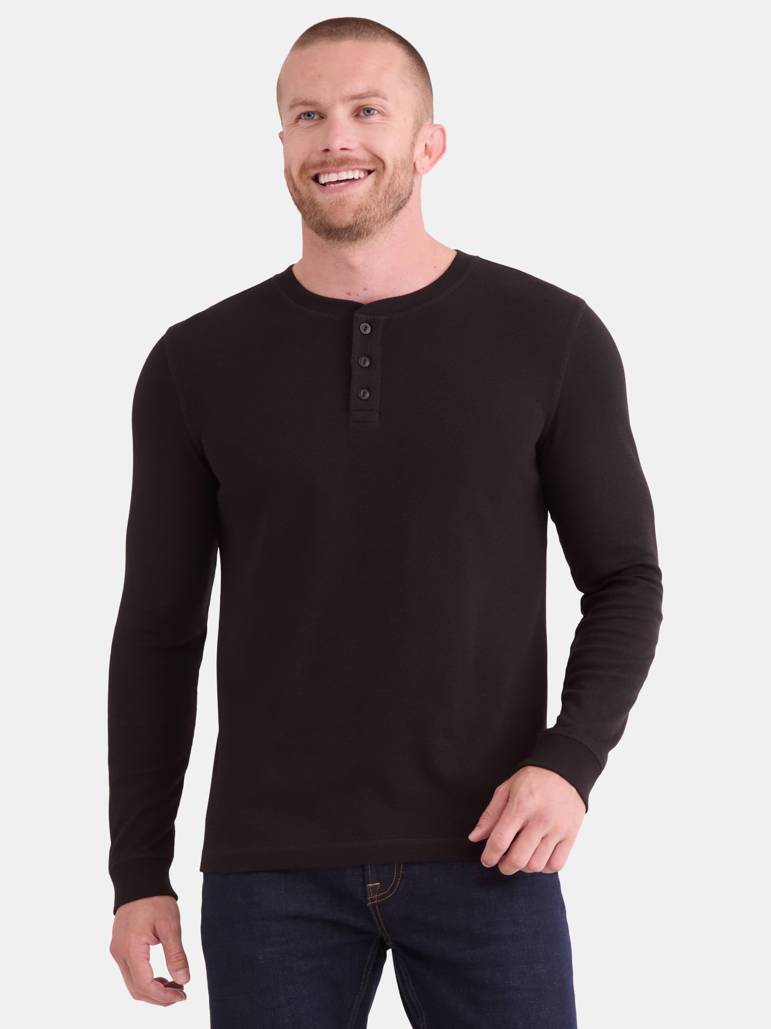 George Men's Relaxed Fit Thermal Henley Shirt with Long Sleeves, Sizes S-3XLT