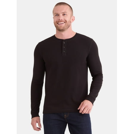 George Men's Relaxed Fit Thermal Henley Shirt with Long Sleeves, Sizes S-3XLT