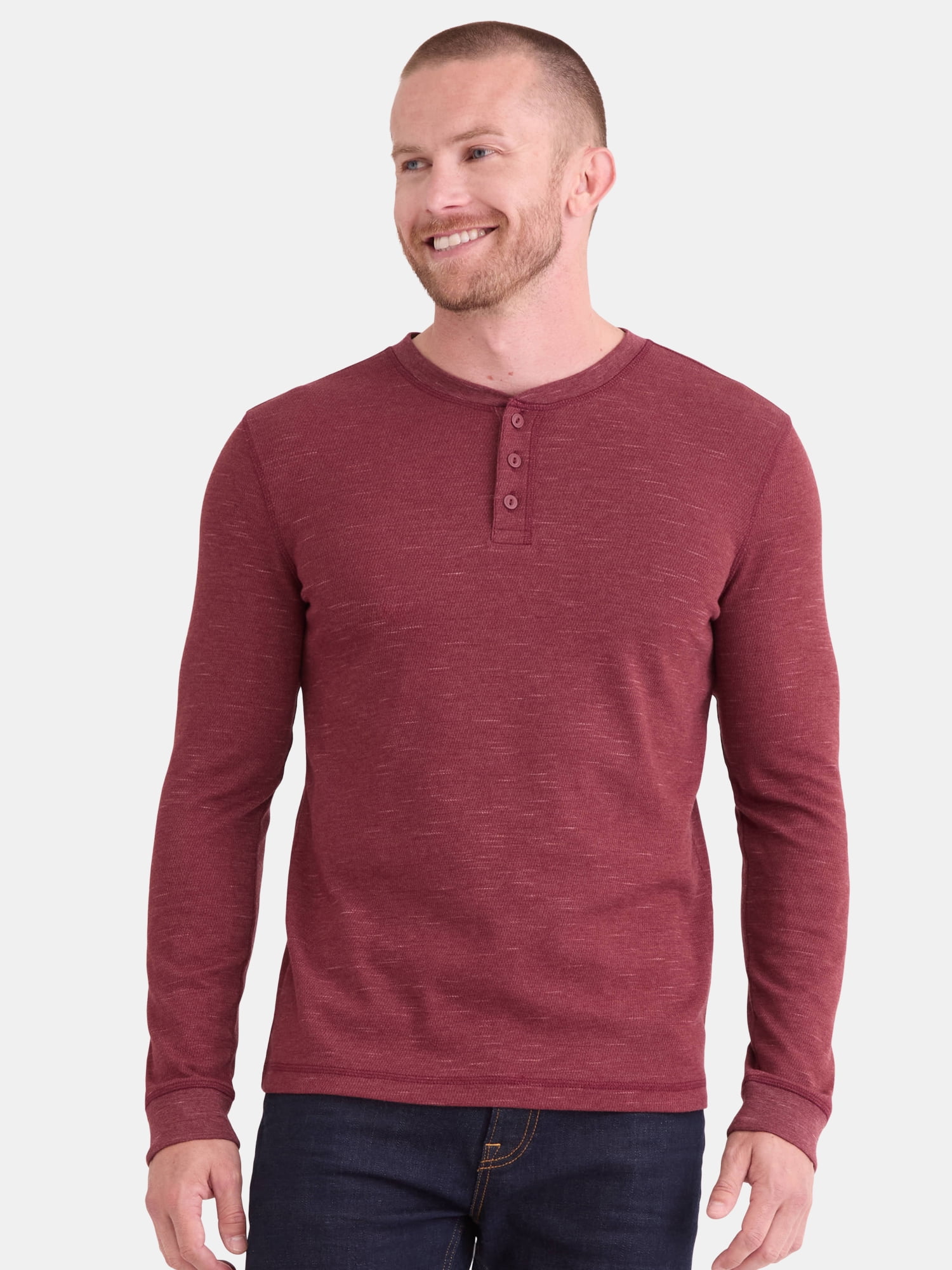 George Men's Relaxed Fit Thermal Henley Shirt with Long Sleeves, Sizes S-3XLT