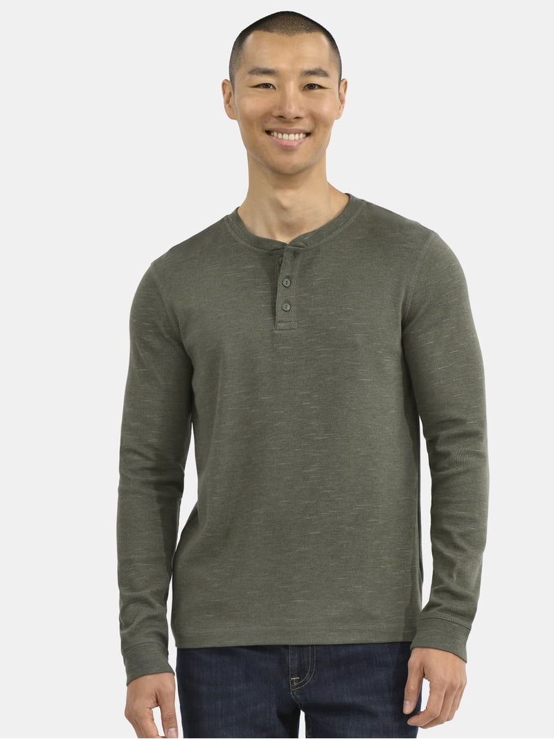 George Men's Relaxed Fit Thermal Henley Shirt with Long Sleeves