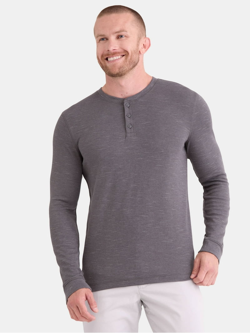 George Men's and Big Men's Slub Thermal Henley Shirt, Sizes XS-3XL