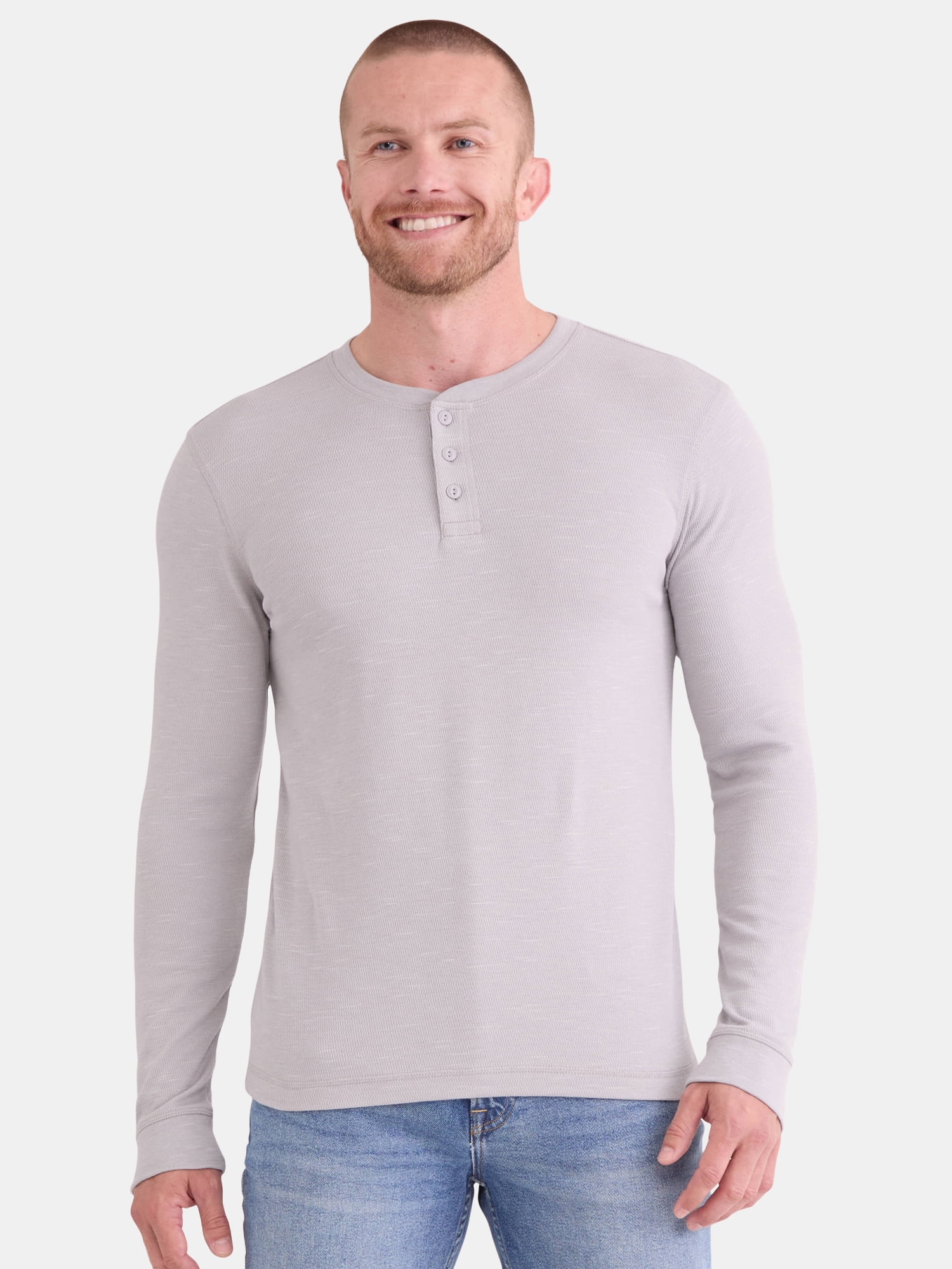 George Men's Relaxed Fit Thermal Henley Shirt with Long Sleeves, Sizes S-3XLT