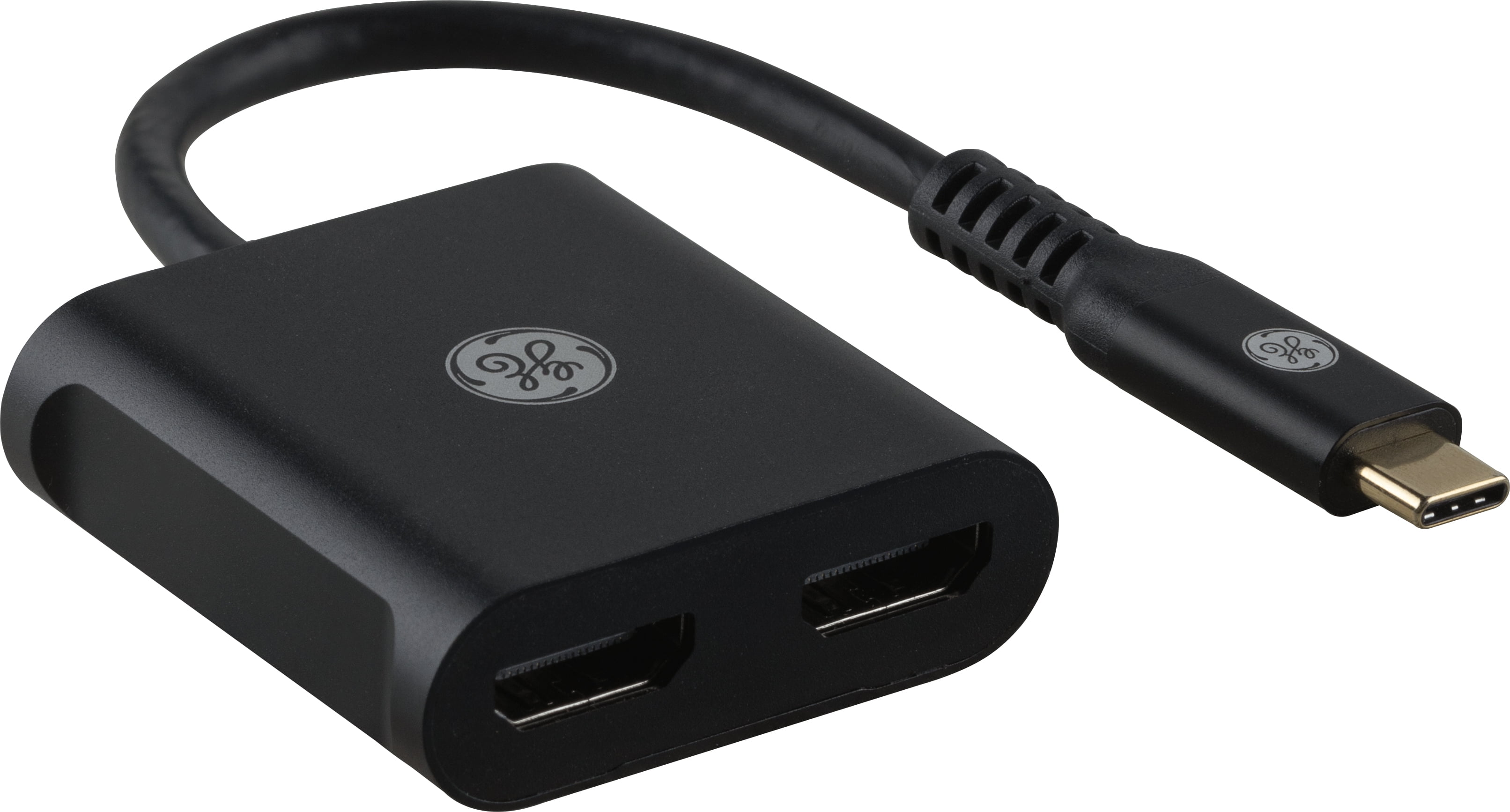 GE USB-C to Dual HDMI Adapter Black 4K at 60Hz, Supports 2