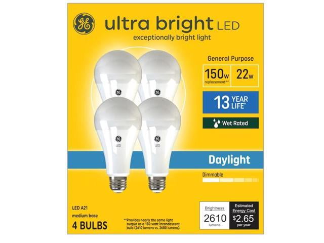GE Ultra Bright 150-Watt EQ A21 Daylight Medium Base (e-26) Dimmable LED General Purpose Light Bulb (4-Pack)