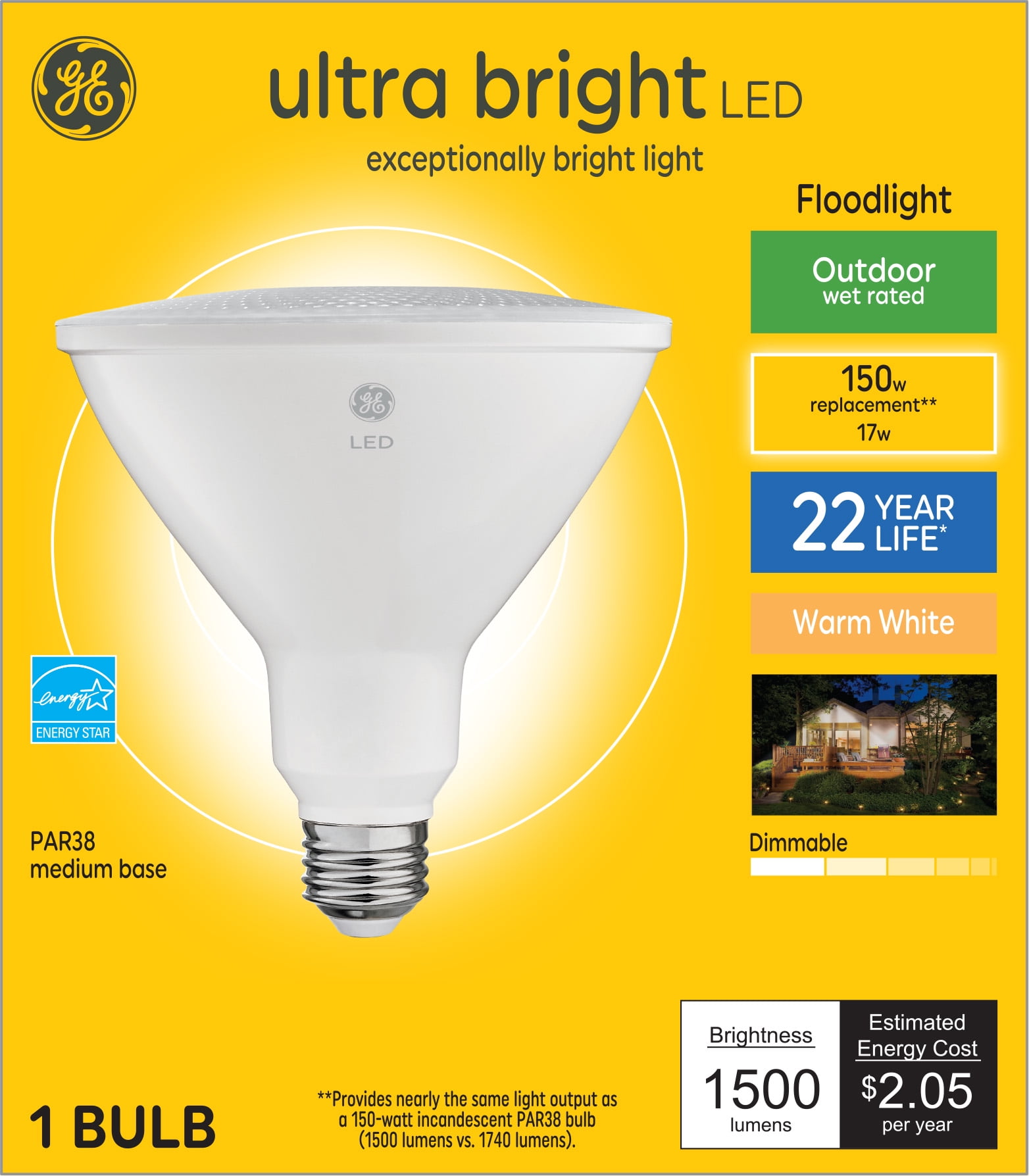 GE Ultra Bright LED Bulb, 150 Watt Eqv, White, PAR38 Outdoor Light Bulb - Walmart.com