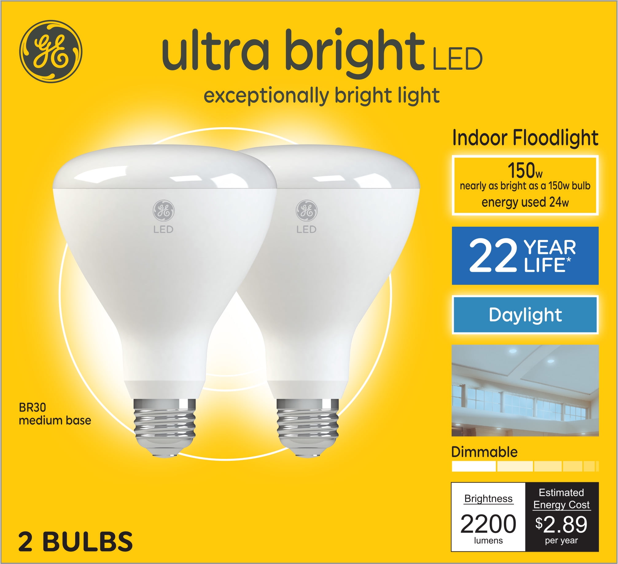 besøgende Lionel Green Street elektropositive GE Ultra Bright LED Floodlight Bulbs, 150 Watt Eqv, Daylight, BR30 Indoor  Floodlights, 2pk - Walmart.com