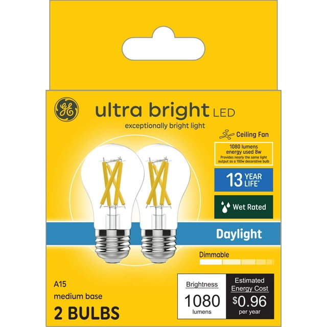 GE Ultra Bright LED Light Bulbs, 100 Watt, Daylight, A15 Ceiling Fan