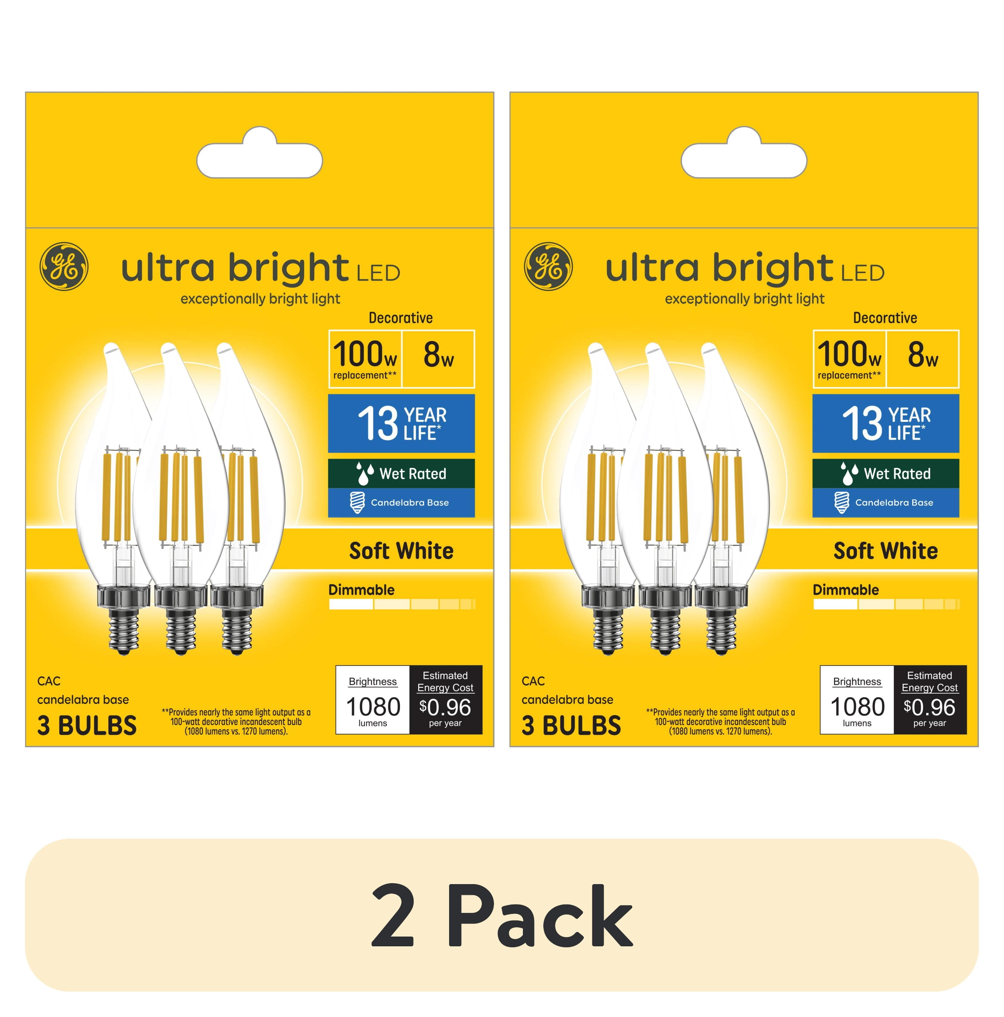 GE Ultra Bright 100W Soft White Clear LED Decorative Bulbs, 3-Pack