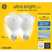 GE Ultra Bright LED Light Bulbs, 150 Watt, Daylight, BR30 Floodlights, Medium Base, Frosted Finish, 2pk
