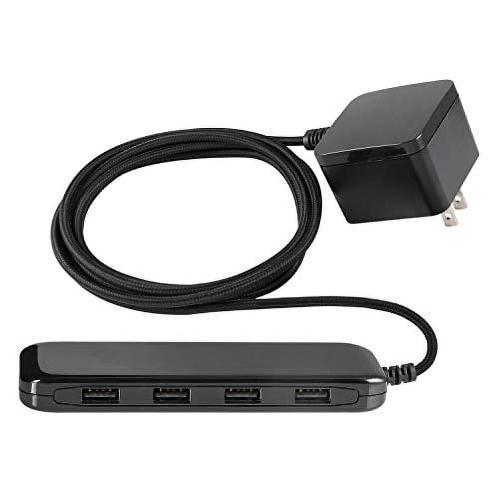 GE Ultra Pro 4 Port USB Extension Strip, 6 Ft Braided Cord, Slim Charger, Charging Station, 24W Total Power, For iPhone 12/11/Pro/Max/Xs/XR/X, iPad, Samsung Galaxy S21/S10/S9, Black, 54734,