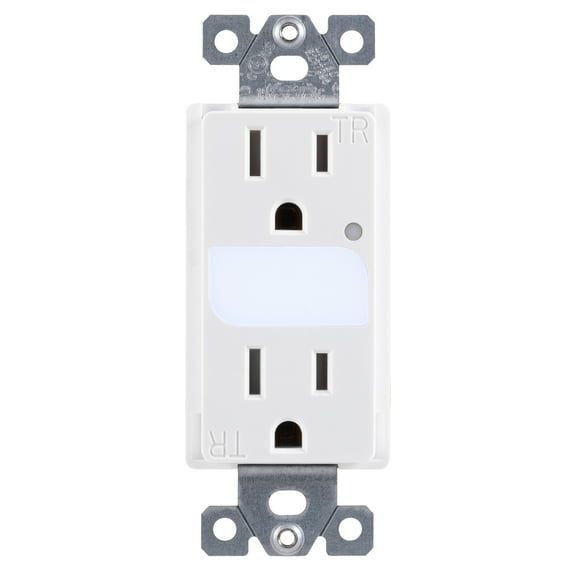 GE UltraPro in-Wall Receptacle with Light-Sensing Night Light, 15A, - 40967