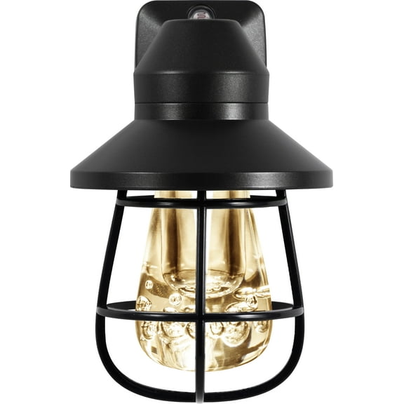 GE Vintage LED Night Light, Plug in, Light Sensing, Black Cage, 4.94 in, 3.99 in
