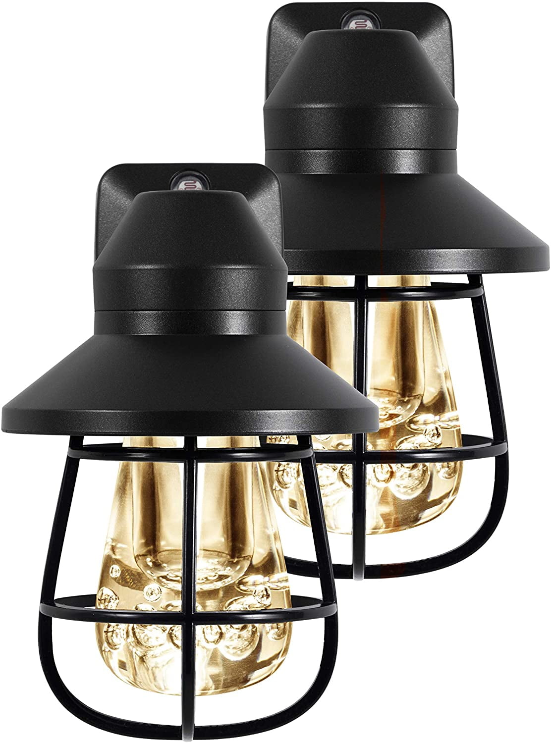 GE Vintage Night Light, LED, Plug In, Light Sensing, Black Cage, 2-Pack