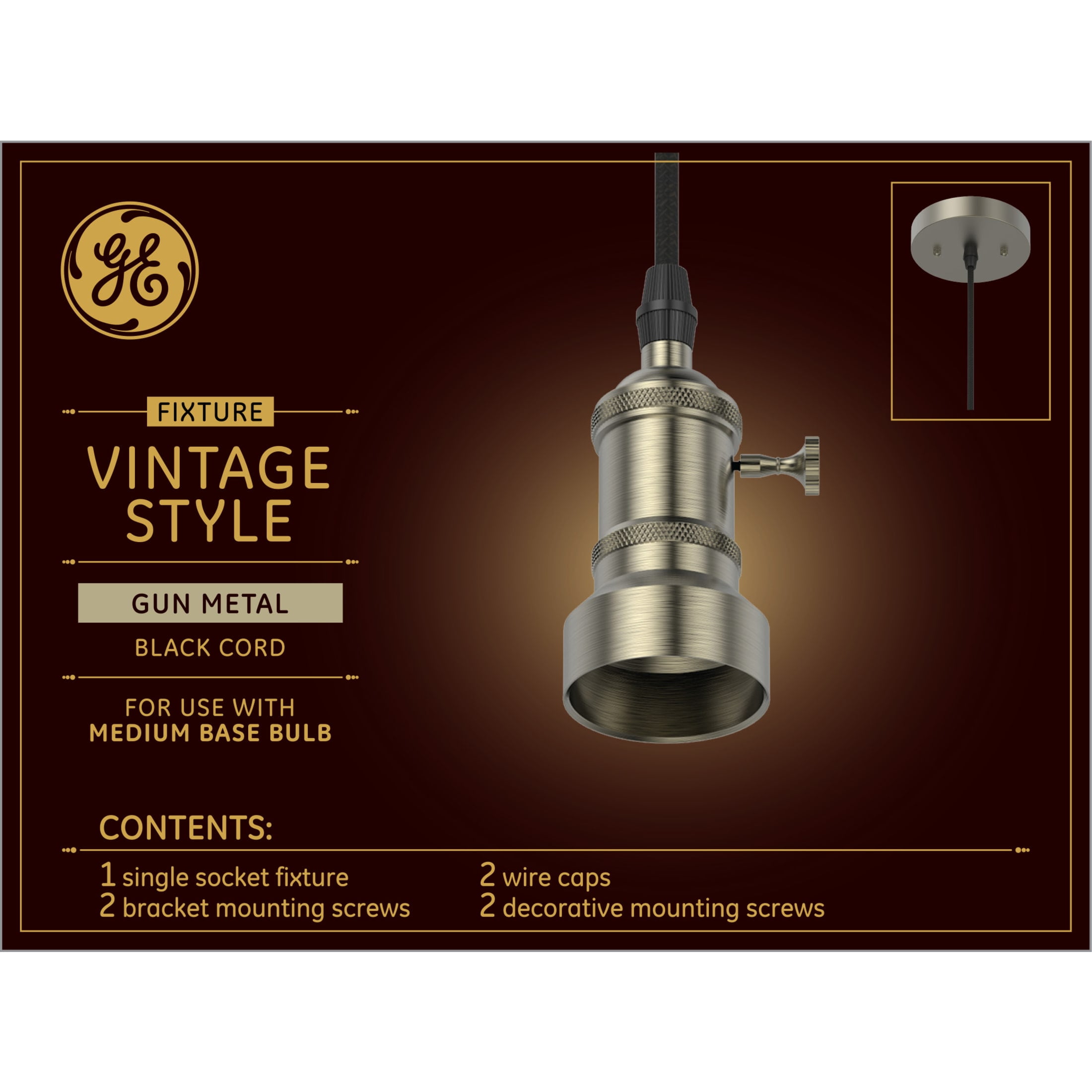 GE Vintage Style Gun Metal Pendant Fixture, 72-inches