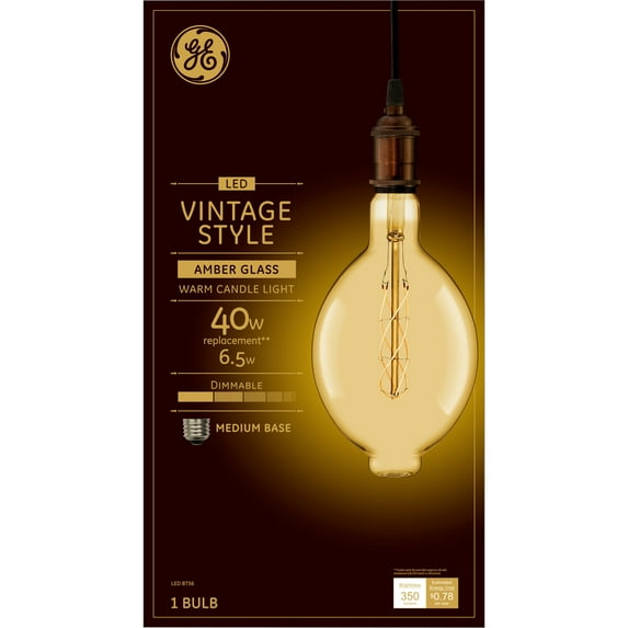 GE Vintage Style LED Light Bulb, 40 Watts, BT56 Globe Bulbs, Medium Base