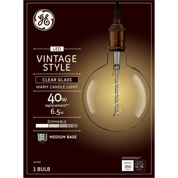 GE Vintage Style LED Light Bulb, 40 Watts, G63 Globe Bulb, Medium Base