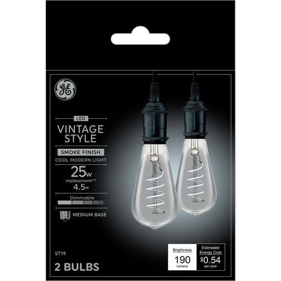 GE Vintage Style LED Light Bulbs, 25 Watt, Daylight, ST19 Edison Bulbs, Medium Base, 2pk