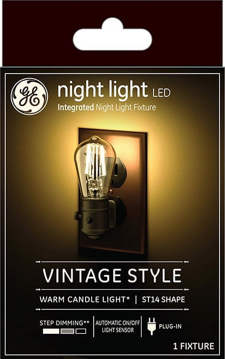 GE Vintage Style Night Light Plug In Fixture Warm Candlelight Automatic Light Sensor Step Dimming Energy Efficient LED 1 Pack
