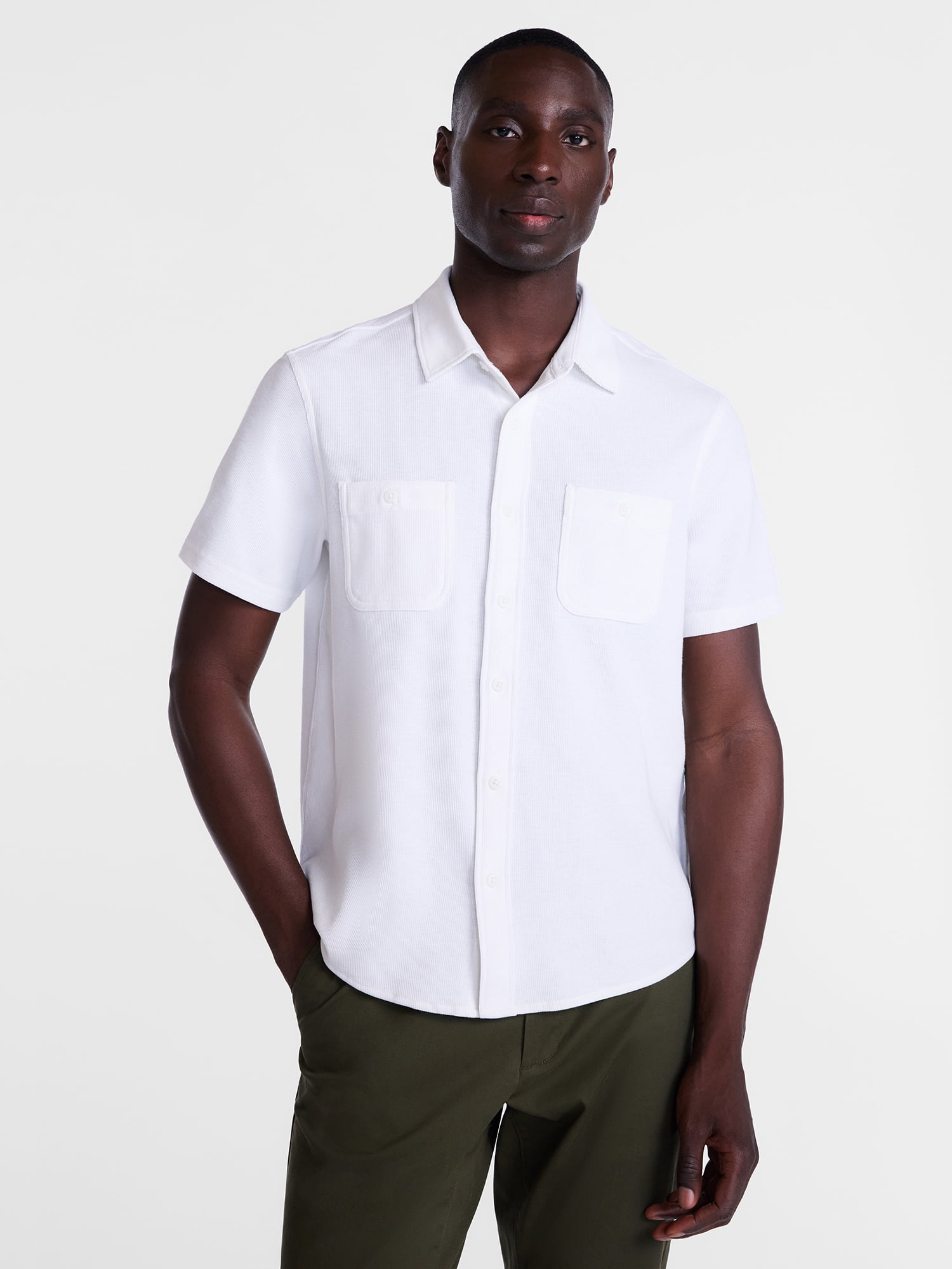 George Men's Waffle Knit Shirt with Short Sleeves, Sizes S-5XB