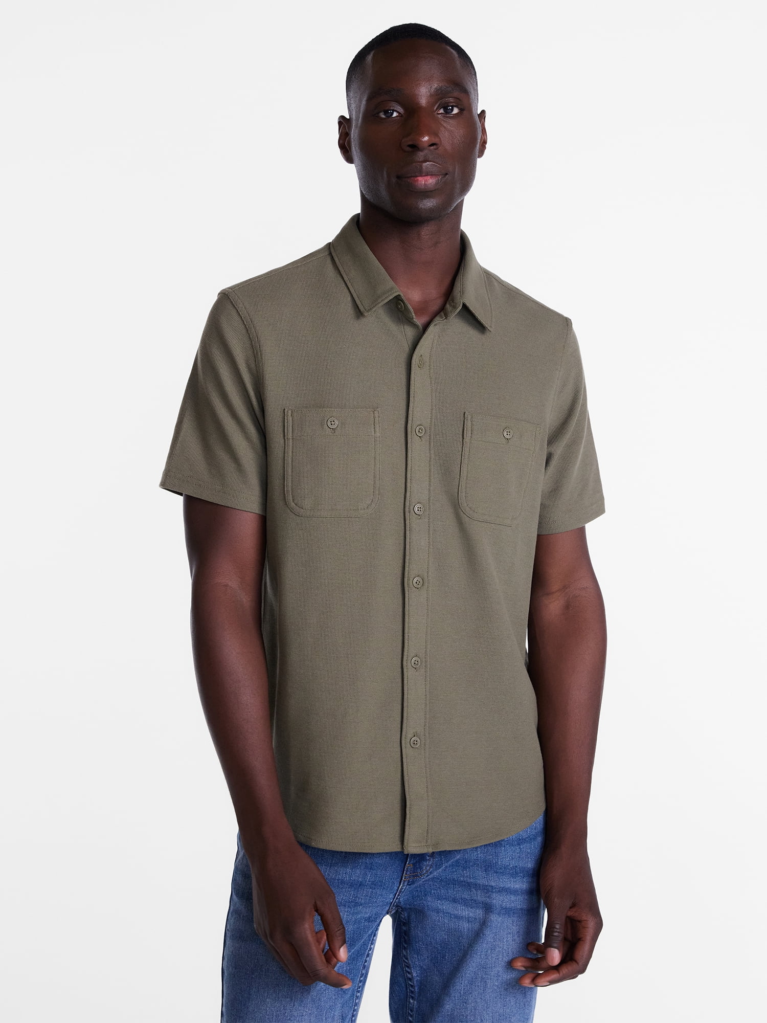 George Men's Waffle Knit Shirt with Short Sleeves, Sizes S-5XB
