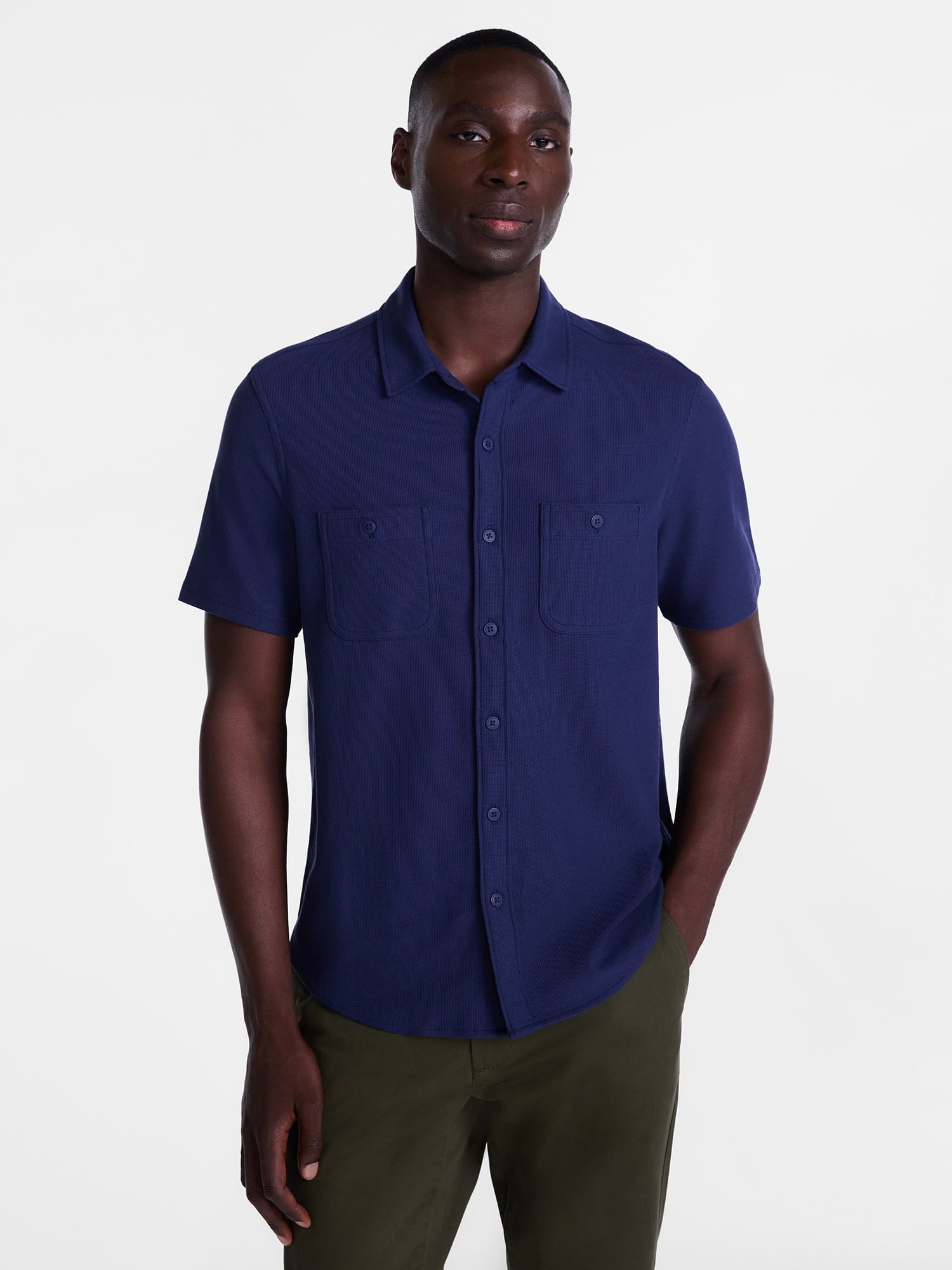 George Men's Waffle Knit Shirt with Short Sleeves, Sizes S-5XB