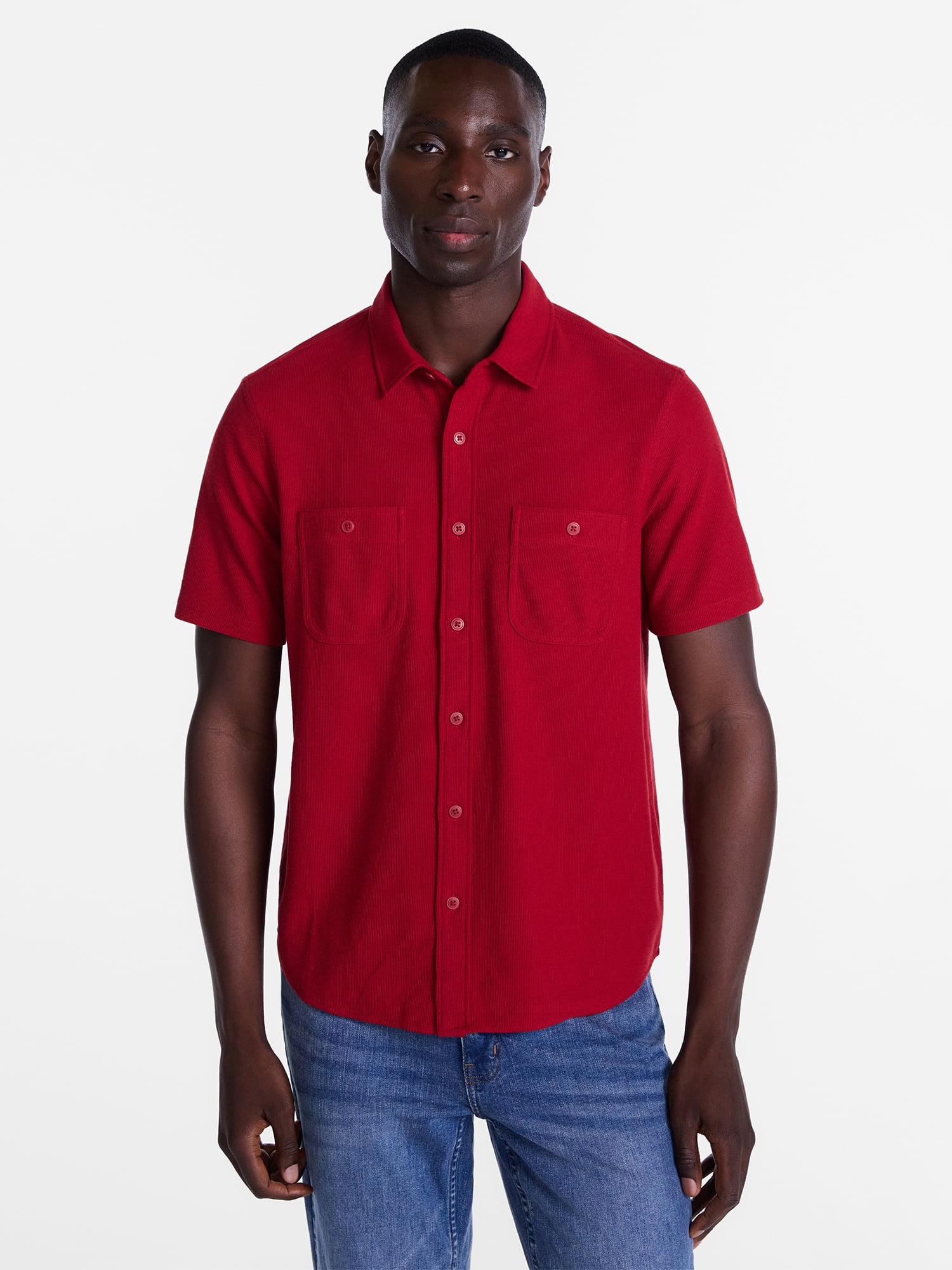 George Men's Waffle Knit Shirt with Short Sleeves, Sizes S-5XB
