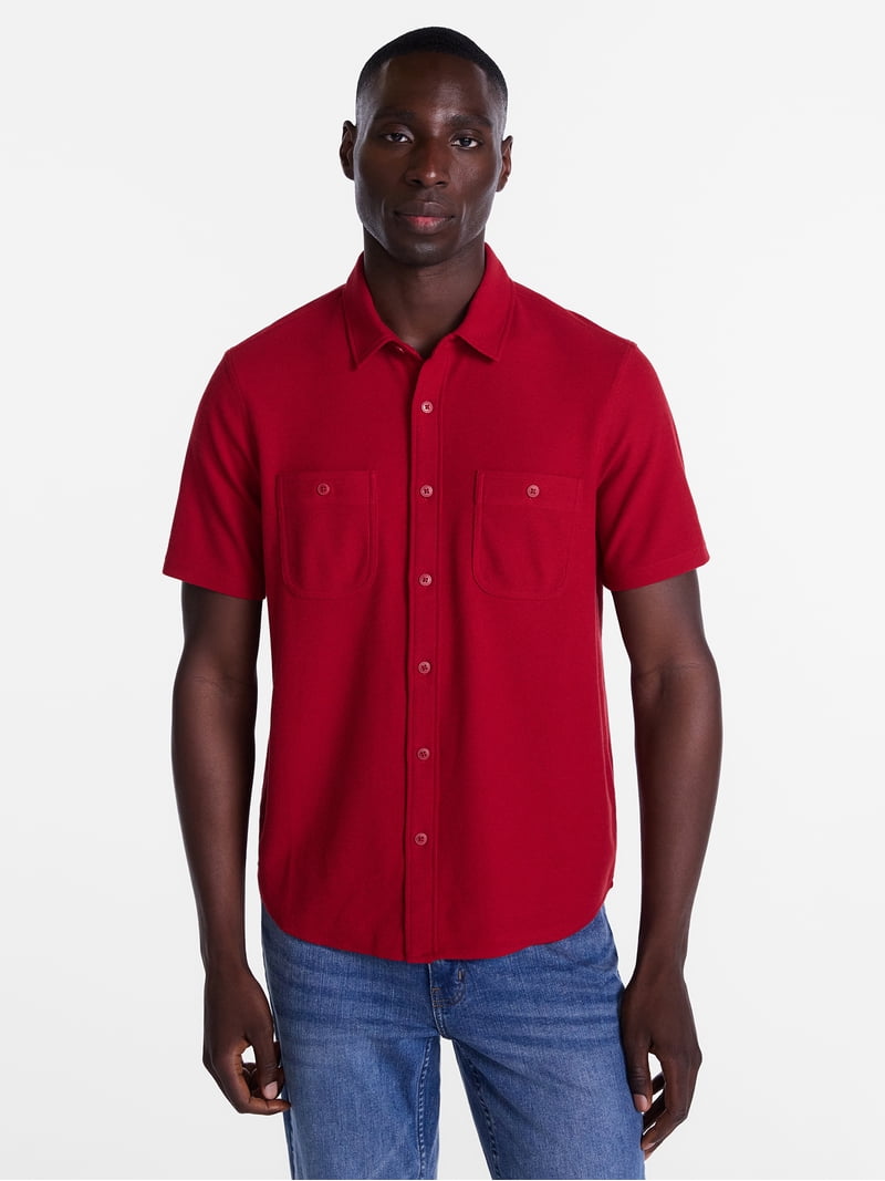 George Men's Waffle Knit Shirt with Short Sleeves, Sizes S-5xb, Size: 3XL, Red