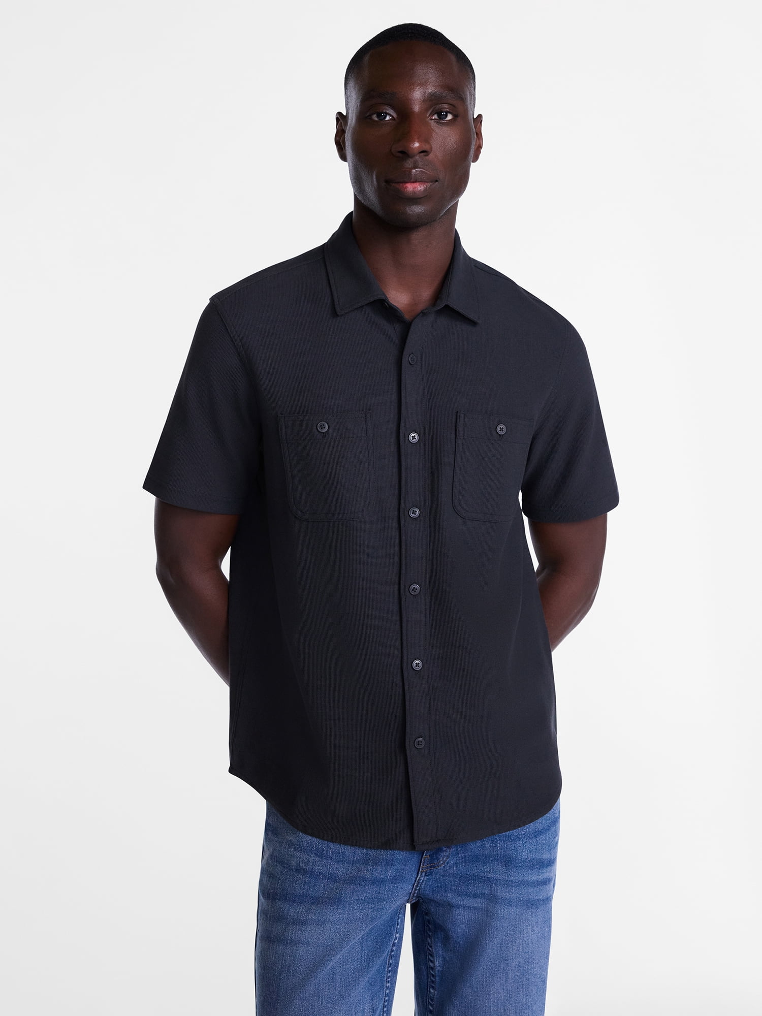 George Men's Waffle Knit Shirt with Short Sleeves, Sizes S-5XB