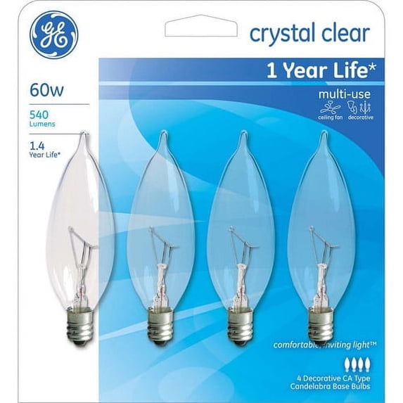 GE crystal clear 60 watt bent tip 4-pack