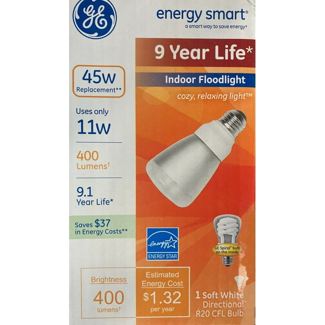 GE energy smart CFL R20, 400 lumens, 45 watt equivalent, soft white ...