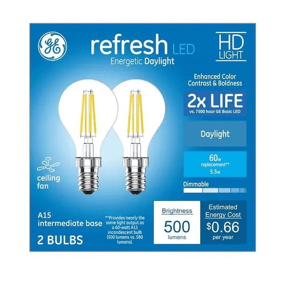 GE refresh 60 watt equivalent A15 Daylight Dimmable LED Light Bulb (2 Pack)