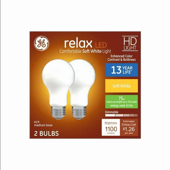 GE relax LED 75 watt equivalent A19 Soft White Dimmable LED Light Bulb (2 pack)