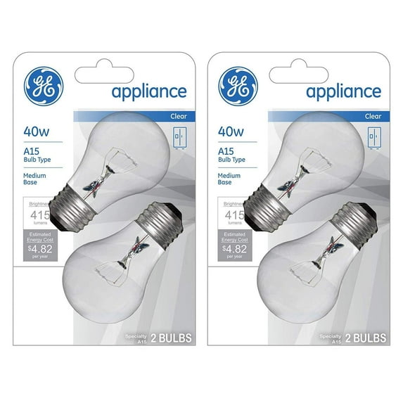 GE wef, (4-Pack) Appliance Clear Light 40w, A15 Bulb Type, Medium Base, 415 Lumens,4 Pack, 15206