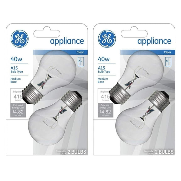 GE wef, (4-Pack) Appliance Clear Light 40w, A15 Bulb Type, Medium Base, 415 Lumens,4 Pack, 15206