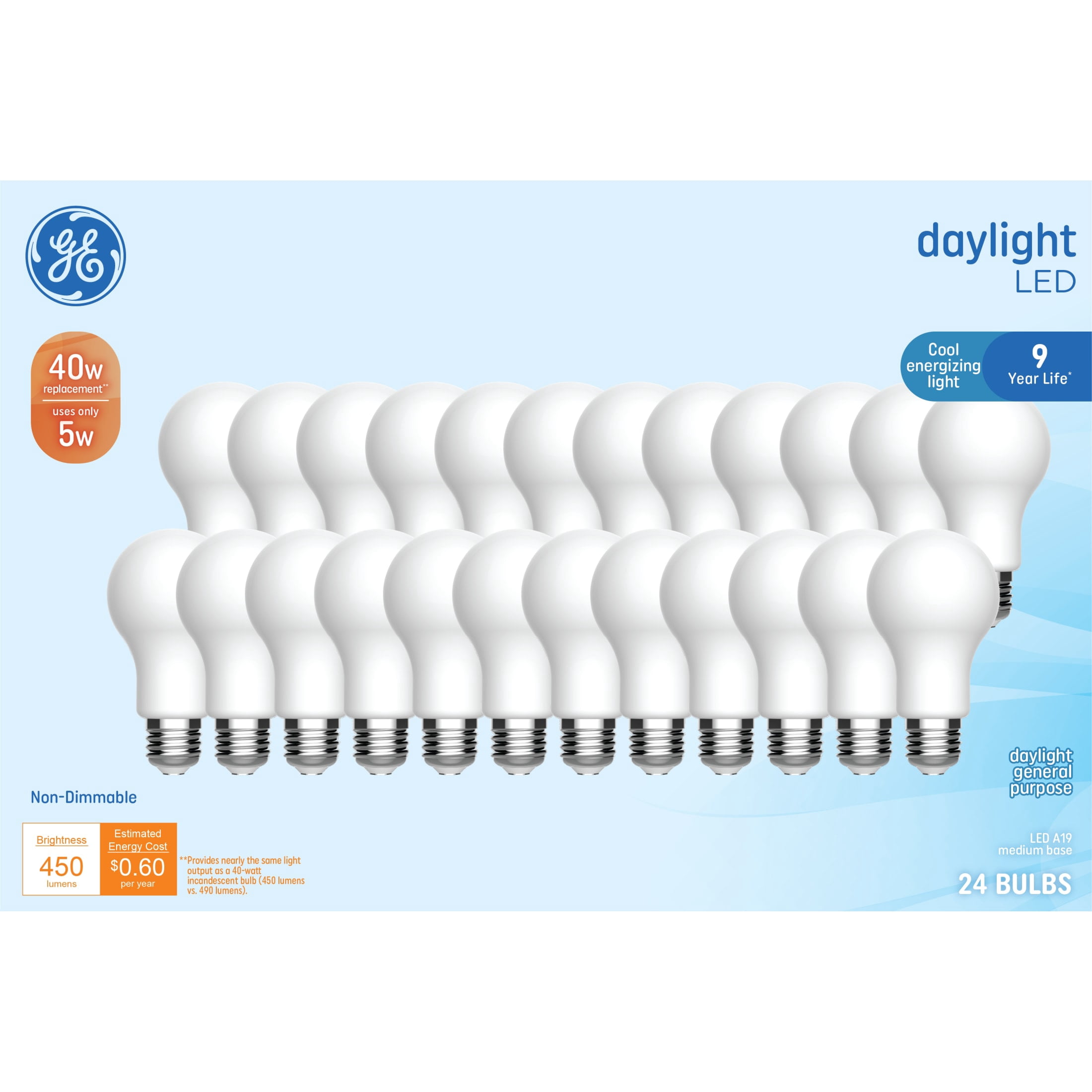 GE General Purpose LED 40 Watt Replacement, Daylight, A19 Frosted Bulbs (24 Pack)