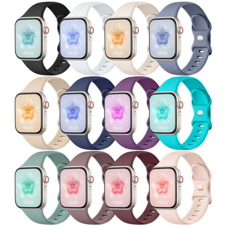 GEAK 12 Pack Compatible with Apple Watch Bands 46mm 40mm 44mm 41mm 45mm 49mm 38mm 42mm for Women Men Silicone Sport Bands for iWatch Bands Apple Watch SE Ultra 2 Series 10 9 8 7 6 5 4 3 2 1