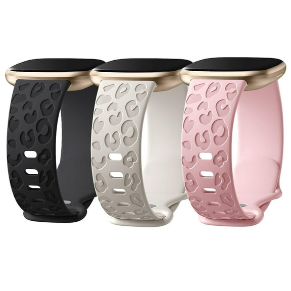 GEAK Leopard Engraved Silicone Bands Compatible with Fitbit Versa 4/Versa 3/Sense 2/Sense Bands for Women