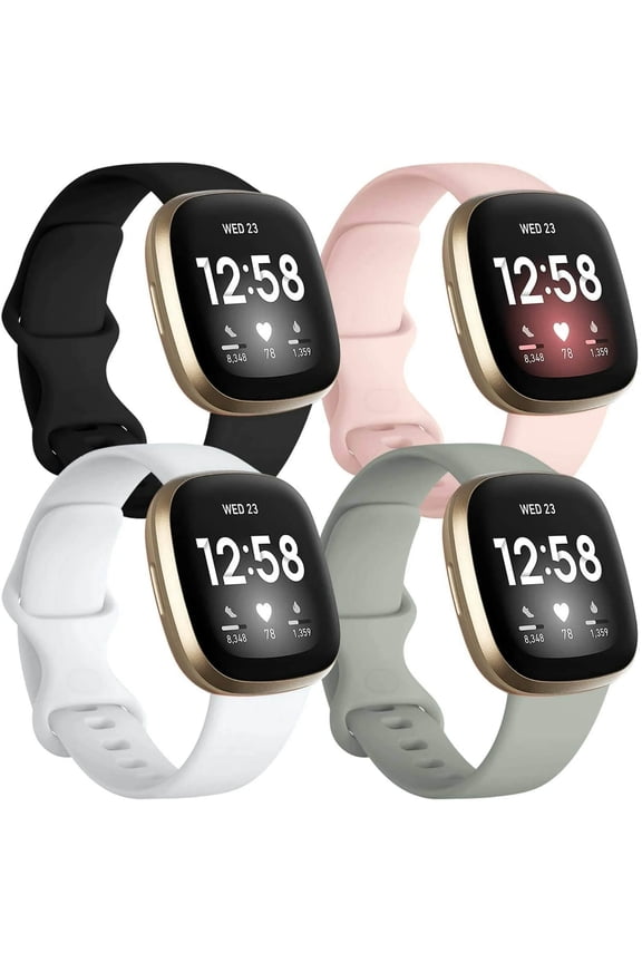 4 Pack Silicone Sport Bands Compatible with Fitbit Versa 3/Versa 4/Sense/Sense 2 Bands for Women Men
