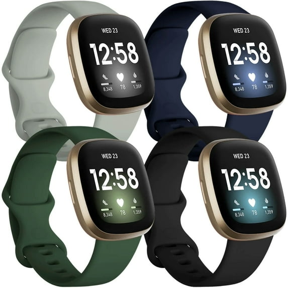 GEAK 4 Pack Silicone Sport Bands Compatible with Fitbit Versa 3/Versa 4/Sense/Sense 2 Bands for Women Men