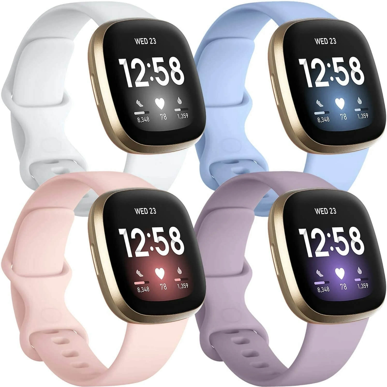 GEAK 4 Pack Silicone Sport Bands Compatible with Fitbit Versa 3/Versa 4 ...