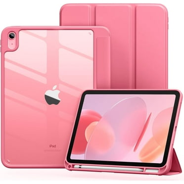GEAK Compatible with iPad 10th Generation Case 2022 10.9 Inch with Pencil Holder, for iPad (A16) 11th Generation Case 11 Inch 2025, Trifold Stand Protective Cover with Clear Back, Watermelon Pink