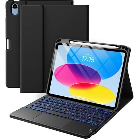GEAK Compatible with Apple iPad A16 11th 10th Generation Case with Keyboard 7 Color Backlight Detachable Keyboard Case Cover with Touchpad for iPad 11th Gen 11 inch 2025 & 10th Gen 10.9 inch