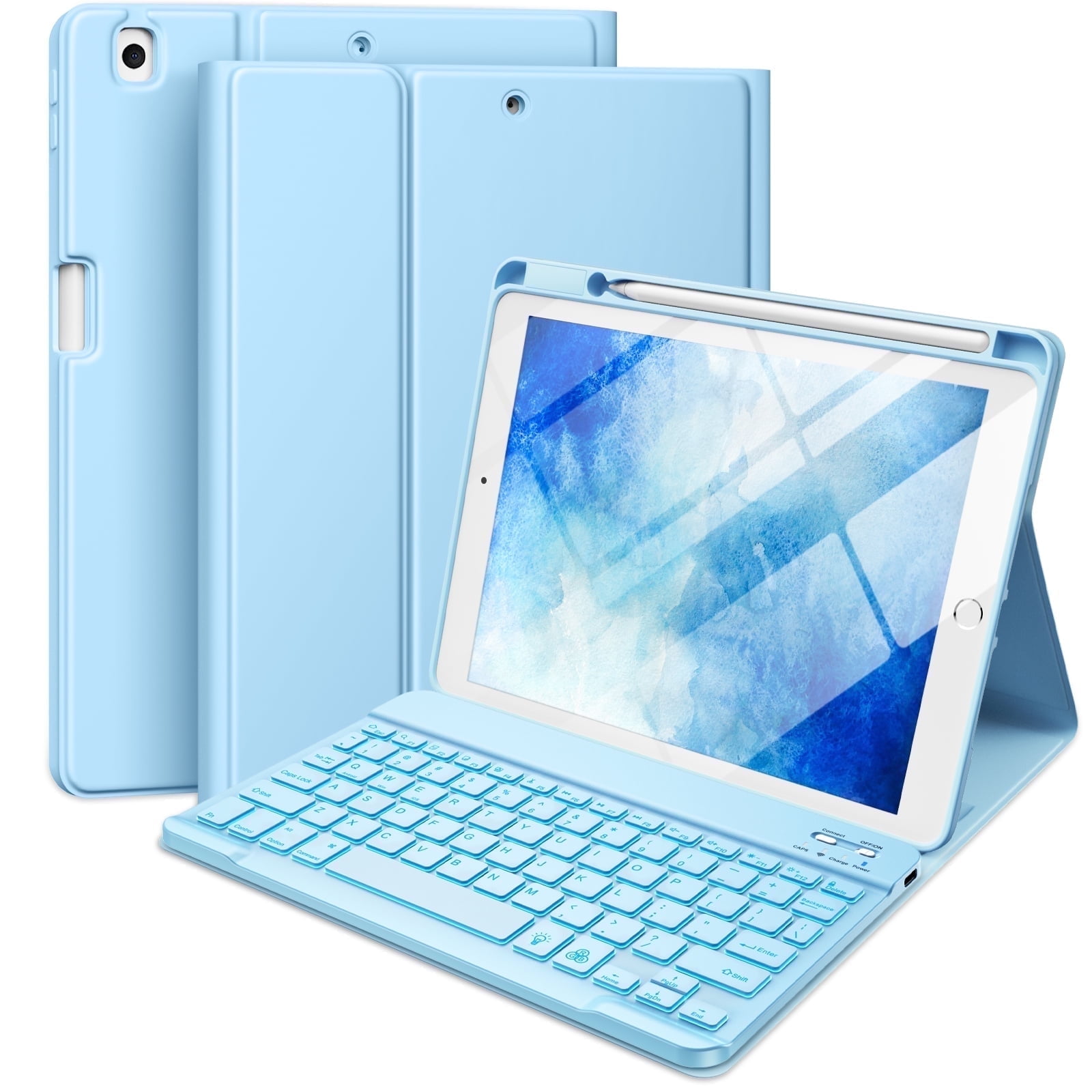 GEAK Compatible with Apple iPad 9th 8th 7th Generation Case with Keyboard 10.2 inch 7 Color Backlight Keyboard Case Cover with Pencil Holder for iPad Air 3rd Generation & iPad Pro 10.5 inch