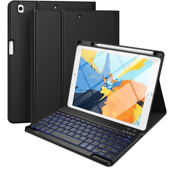 GEAK Compatible with Apple iPad 9th 8th 7th Generation Case with Keyboard 10.2 inch 7 Color Backlight Keyboard Case Cover with Pencil Holder for iPad Air 3rd Generation & iPad Pro 10.5 inch