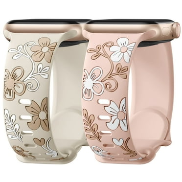 GEAK Compatible with Apple Watch Bands for Women 40mm 44mm 41mm 45mm 46mm 42mm 38mm 49mm Cute Floral Engraved Silicone Bands for iWatch Ultra 3 2 SE 3 2nd Generation Series 11 10 9 8 7 6 8 5 4 3 2 1