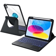GEAK Compatible With iPad A16 11th 10th Generation Case with Keyboard, 360 Rotation Detachable Case with 7 Colors Backlit Keyboard for iPad A16/10th Gen, with Multi-Touch Trackpad