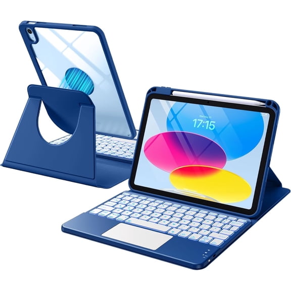 GEAK Compatible With iPad A16 11th 10th Generation Case with Keyboard, 360 Rotation Detachable Case with 7 Colors Backlit Keyboard for iPad A16/10th Gen, with Multi-Touch Trackpad